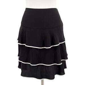 White House Black Market Womens Black Ecru Tiered Flirty Skirt Size 8 New